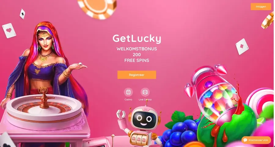 Screenshot van de lobby van GetLucky