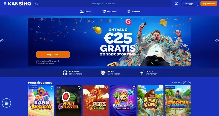 Screenshot van de lobby van Kansino