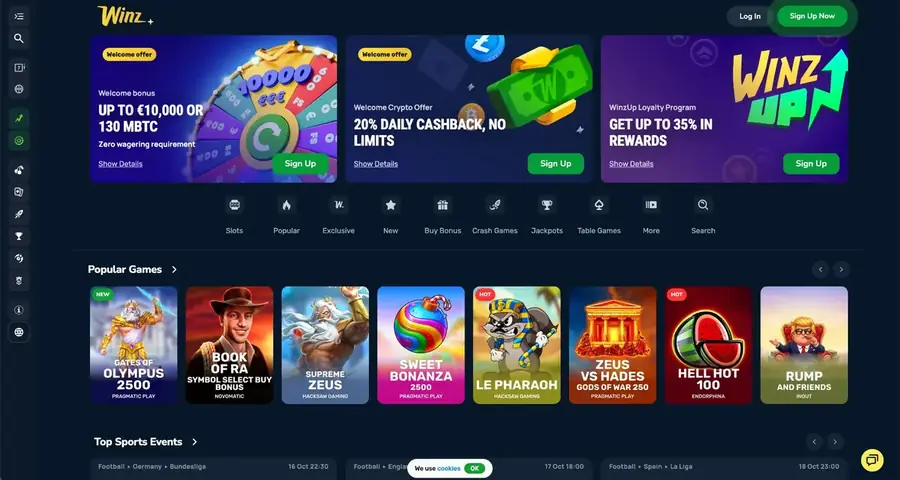 Screenshot van de lobby van Winz